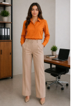 Kadın Uzun Kol Gömlek Düğmeli Klasik Yaka Günlük Ve Ofis Şıklığına Uygun - Turuncu