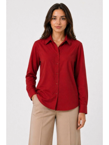 Kadın Uzun Kol Gömlek Düğmeli Klasik Yaka Günlük Ve Ofis Şıklığına Uygun - Kırmızı