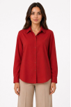 Kadın Uzun Kol Gömlek Düğmeli Klasik Yaka Günlük Ve Ofis Şıklığına Uygun - Kırmızı