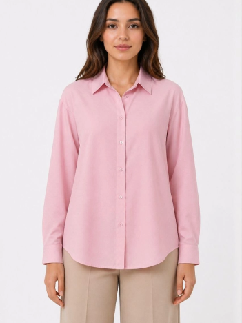 Kadın Uzun Kol Gömlek Düğmeli Klasik Yaka Günlük Ve Ofis Şıklığına Uygun - Toz Pembe