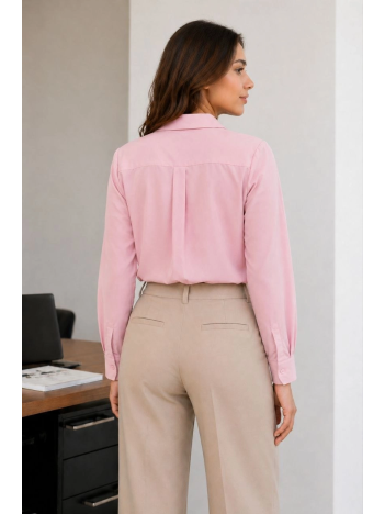 Kadın Uzun Kol Gömlek Düğmeli Klasik Yaka Günlük Ve Ofis Şıklığına Uygun - Toz Pembe