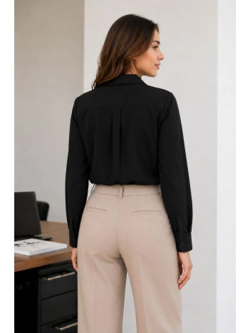 Kadın Uzun Kol Gömlek Düğmeli Klasik Yaka Günlük Ve Ofis Şıklığına Uygun - Siyah