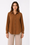 Kadın Uzun Kol Gömlek Düğmeli Klasik Yaka Günlük Ve Ofis Şıklığına Uygun - Kahverengi