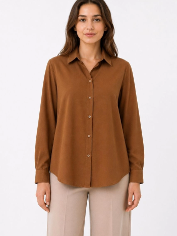 Kadın Uzun Kol Gömlek Düğmeli Klasik Yaka Günlük Ve Ofis Şıklığına Uygun - Kahverengi