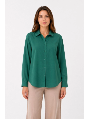 Kadın Uzun Kol Gömlek Düğmeli Klasik Yaka Günlük Ve Ofis Şıklığına Uygun - Çimen Yeşili