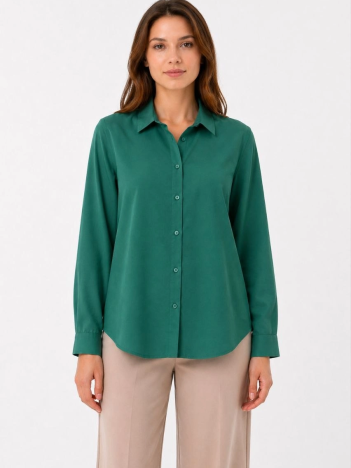 Kadın Uzun Kol Gömlek Düğmeli Klasik Yaka Günlük Ve Ofis Şıklığına Uygun - Çimen Yeşili
