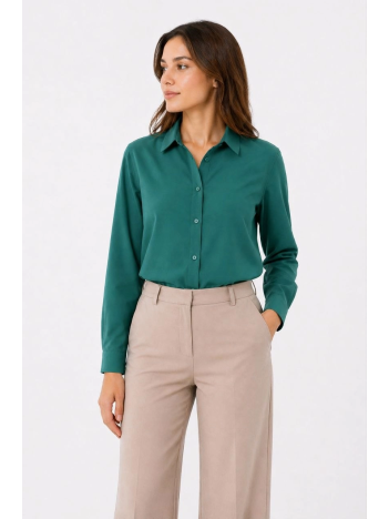 Kadın Uzun Kol Gömlek Düğmeli Klasik Yaka Günlük Ve Ofis Şıklığına Uygun - Çimen Yeşili