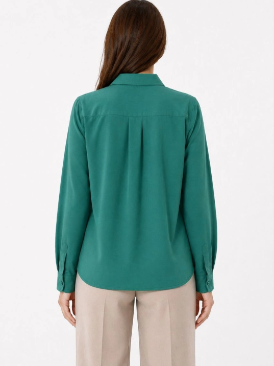 Kadın Uzun Kol Gömlek Düğmeli Klasik Yaka Günlük Ve Ofis Şıklığına Uygun - Çimen Yeşili