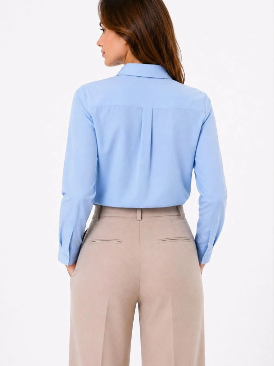 Kadın Uzun Kol Gömlek Düğmeli Klasik Yaka Günlük Ve Ofis Şıklığına Uygun - Açık Mavi