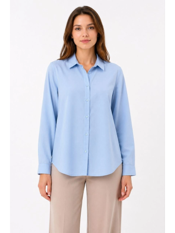 Kadın Uzun Kol Gömlek Düğmeli Klasik Yaka Günlük Ve Ofis Şıklığına Uygun - Açık Mavi