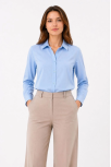 Kadın Uzun Kol Gömlek Düğmeli Klasik Yaka Günlük Ve Ofis Şıklığına Uygun - Açık Mavi