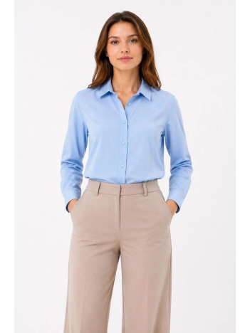 Kadın Uzun Kol Gömlek Düğmeli Klasik Yaka Günlük Ve Ofis Şıklığına Uygun - Açık Mavi