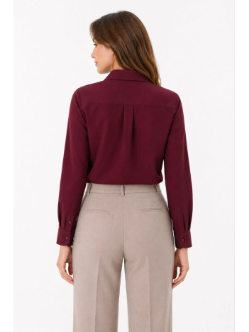 Kadın Uzun Kol Gömlek Düğmeli Klasik Yaka Günlük Ve Ofis Şıklığına Uygun - Bordo
