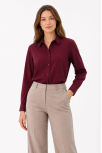 Kadın Uzun Kol Gömlek Düğmeli Klasik Yaka Günlük Ve Ofis Şıklığına Uygun - Bordo