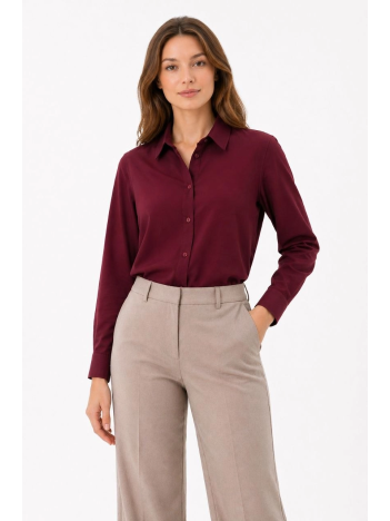 Kadın Uzun Kol Gömlek Düğmeli Klasik Yaka Günlük Ve Ofis Şıklığına Uygun - Bordo