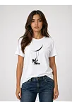 Kadın Astronot Ay Temalı Tişört Kısa Kol Yazlık Bisiklet Yaka T-shirt - Beyaz