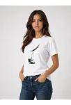 Kadın Astronot Ay Temalı Tişört Kısa Kol Yazlık Bisiklet Yaka T-shirt - Beyaz