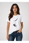 Kadın Astronot Ay Temalı Tişört Kısa Kol Yazlık Bisiklet Yaka T-shirt - Beyaz