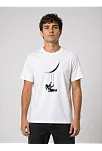 Erkek Astronot Ay Temalı Tişört Kısa Kol Yazlık Bisiklet Yaka T-shirt - Beyaz
