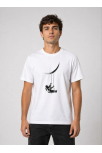Erkek Astronot Ay Temalı Tişört Kısa Kol Yazlık Bisiklet Yaka T-shirt - Beyaz