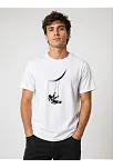 Erkek Astronot Ay Temalı Tişört Kısa Kol Yazlık Bisiklet Yaka T-shirt - Beyaz