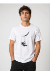 Erkek Astronot Ay Temalı Tişört Kısa Kol Yazlık Bisiklet Yaka T-shirt - Beyaz