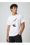 Erkek Astronot Ay Temalı Tişört Kısa Kol Yazlık Bisiklet Yaka T-shirt - Beyaz