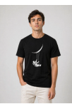 Erkek Astronot Ay Temalı Tişört Kısa Kol Yazlık Bisiklet Yaka T-shirt - Siyah