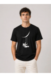 Erkek Astronot Ay Temalı Tişört Kısa Kol Yazlık Bisiklet Yaka T-shirt - Siyah