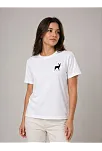 Kadın Minimal Geyik Logolu Tişört Bisiklet Yaka Kısa Kol Yazlık T-shirt - Beyaz