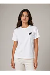 Kadın Minimal Geyik Logolu Tişört Bisiklet Yaka Kısa Kol Yazlık T-shirt - Beyaz