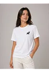 Kadın Minimal Geyik Logolu Tişört Bisiklet Yaka Kısa Kol Yazlık T-shirt - Beyaz