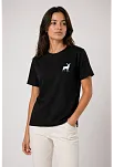 Kadın Minimal Geyik Logolu Tişört Bisiklet Yaka Kısa Kol Yazlık T-shirt - Siyah