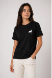 Kadın Minimal Geyik Logolu Tişört Bisiklet Yaka Kısa Kol Yazlık T-shirt - Siyah