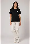 Kadın Minimal Geyik Logolu Tişört Bisiklet Yaka Kısa Kol Yazlık T-shirt - Siyah