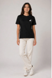 Kadın Minimal Geyik Logolu Tişört Bisiklet Yaka Kısa Kol Yazlık T-shirt - Siyah