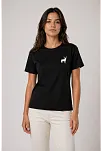 Kadın Minimal Geyik Logolu Tişört Bisiklet Yaka Kısa Kol Yazlık T-shirt - Siyah