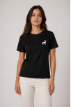 Kadın Minimal Geyik Logolu Tişört Bisiklet Yaka Kısa Kol Yazlık T-shirt - Siyah