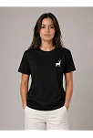 Kadın Minimal Geyik Logolu Tişört Bisiklet Yaka Kısa Kol Yazlık T-shirt - Siyah