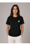 Kadın Minimal Geyik Logolu Tişört Bisiklet Yaka Kısa Kol Yazlık T-shirt - Siyah