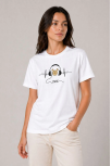 Kadın Müzik Temalı Baskılı Tişört Bisiklet Yaka Kısa Kol T-shirt - Beyaz