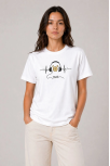 Kadın Müzik Temalı Baskılı Tişört Bisiklet Yaka Kısa Kol T-shirt - Beyaz