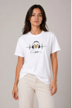 Kadın Müzik Temalı Baskılı Tişört Bisiklet Yaka Kısa Kol T-shirt - Beyaz