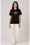 Kadın Müzik Temalı Baskılı Tişört Bisiklet Yaka Kısa Kol T-shirt - Siyah Kadın Müzik Temalı Baskılı Tişört Bisiklet Yaka Kısa Kol T-shirt - Siyah