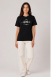 Kadın Müzik Temalı Baskılı Tişört Bisiklet Yaka Kısa Kol T-shirt - Siyah