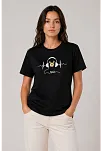 Kadın Müzik Temalı Baskılı Tişört Bisiklet Yaka Kısa Kol T-shirt - Siyah Kadın Müzik Temalı Baskılı Tişört Bisiklet Yaka Kısa Kol T-shirt - Siyah