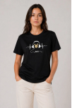 Kadın Müzik Temalı Baskılı Tişört Bisiklet Yaka Kısa Kol T-shirt - Siyah