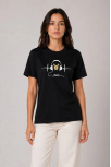 Kadın Müzik Temalı Baskılı Tişört Bisiklet Yaka Kısa Kol T-shirt - Siyah
