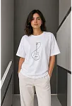 Kadın Minimal Gitar Baskılı Tişört T-shirt Yazlık Kısa Kol Bisiklet Yaka T-shirt  - Beyaz