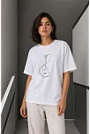 Kadın Minimal Gitar Baskılı Tişört T-shirt Yazlık Kısa Kol Bisiklet Yaka T-shirt  - Beyaz